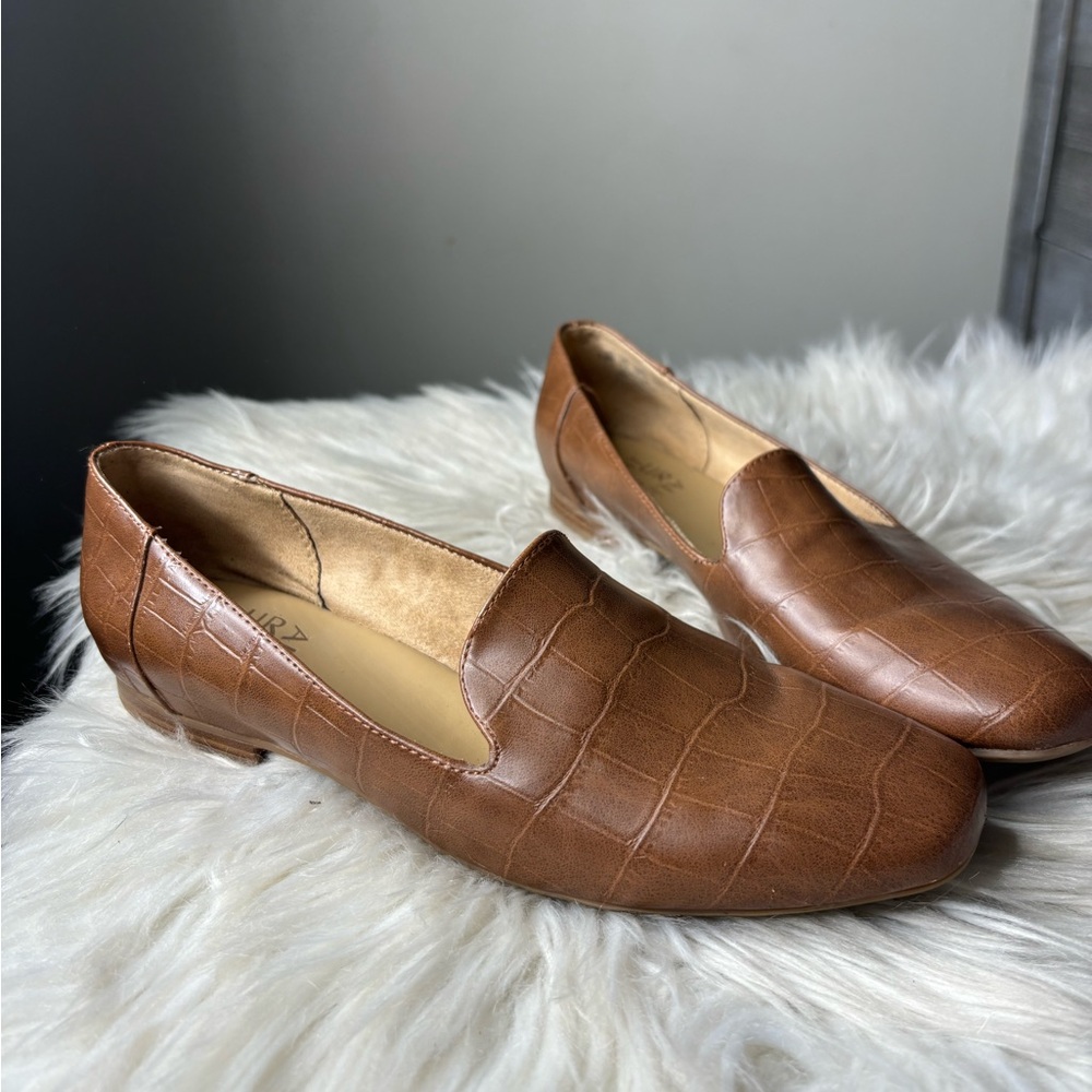Naturalizer brown leather snakeskin comfort work office flats size 7.5